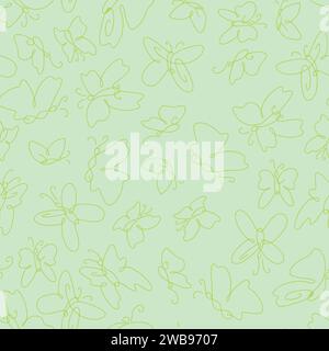 Seamless Vector Pattern with Flying Butterflies Green Background Stock Vector