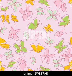 Seamless Vector Colorful Pattern with Flying Butterflies Pink Background Stock Vector