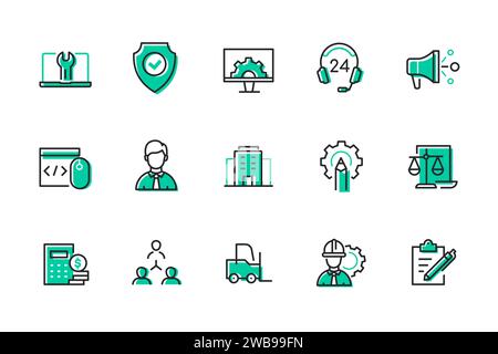 Setup and technical support - set of line design style icons Stock Vector