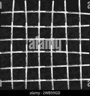 scribble hand drawn grid in chalk on black school background. Shabby white texture. Monochrome stain element. Rusted doodle effect. Vector illustratio Stock Vector