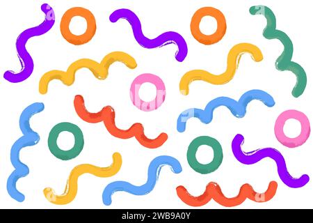 Naive seamless pattern of squiggles with brush texture hand drawn doodle lines on a white background. Creative abstract modern trendy style drawing ba Stock Vector