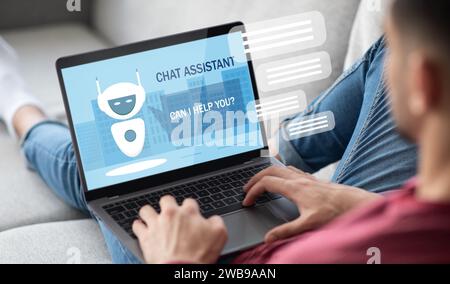 Hands of middle eastern businessman using laptop with AI Stock Photo