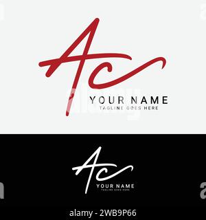 A, C, AC Initial handwriting or handwritten letter logo for identity. Logo with signature, wedding, fashion, floral, botanical and hand drawn in style Stock Vector