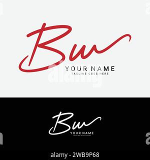 B, W, BW Initial handwriting or handwritten letter logo for identity. Logo with signature, wedding, fashion, floral, botanical and hand drawn in style Stock Vector