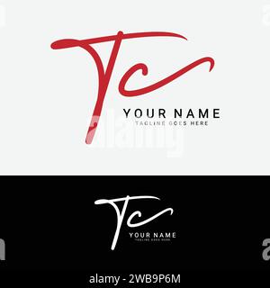 T, C, TC Initial handwriting or handwritten letter logo for identity. Logo with signature, wedding, fashion, floral, botanical and hand drawn in style Stock Vector