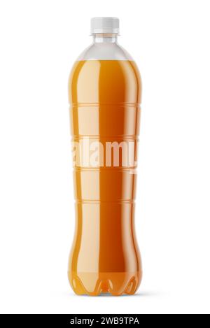 Plastic Juice and Soft Drink Bottles Mockup with Blank Labels Isolated on Background. 3D Rendering Stock Photo