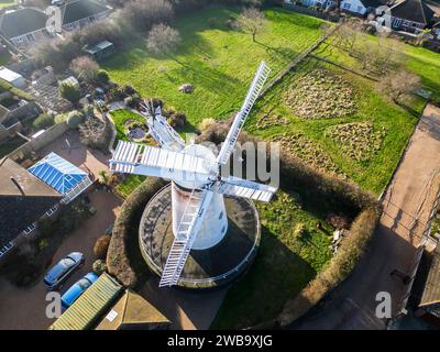 aerial view of stone cross windmill a tower mill east sussex. The mill is also known as blackness mill and white mill. Stock Photo