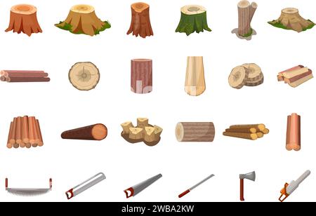 Deforestation icons set cartoon vector. Dead forest Stock Vector