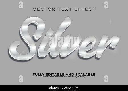Vector Silver 3d text effect 100 editable eps file word and font can be changed Stock Vector