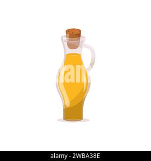 Olive oil in a glass bottle in cartoon flat style. Healthy food Vector illustration isolated on a white background.Fresh extra virgin olive oil in a g Stock Vector
