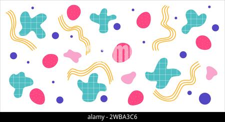 Vector illustration with colorful freeforms, curls, doodles. Abstract organic, blob shapes isolated on white background Stock Vector
