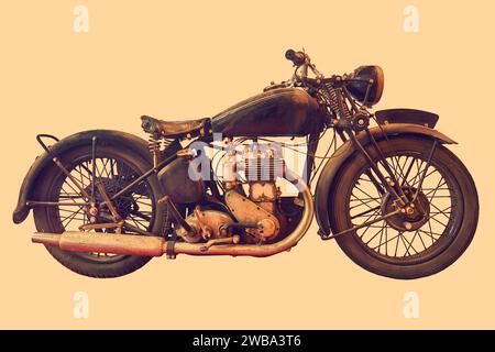 Sepia toned side view image of an English vintage motorcycle Stock Photo