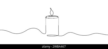 Burning candle vector continuous style. Symbol of grief, loss of a loved Stock Vector