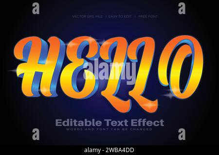 Vector Hello 3d text effect 100 editable eps file word and font can be changed Stock Vector