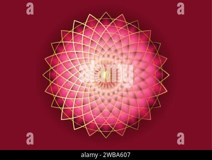 Mandala flower, sacred geometry Red Lotus, Indian circular ornament, floral golden line art logo. Flower blossom symbols of yoga, spa, beauty salon, Stock Vector