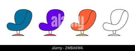 Set of vector icons of chairs. Flat style bean bag chair. Stock Vector
