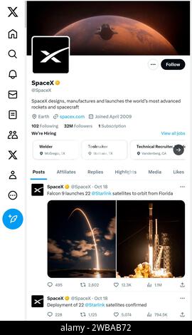 'X' - formerly Twitter - page (Oct 2023) of SpaceX Stock Photo