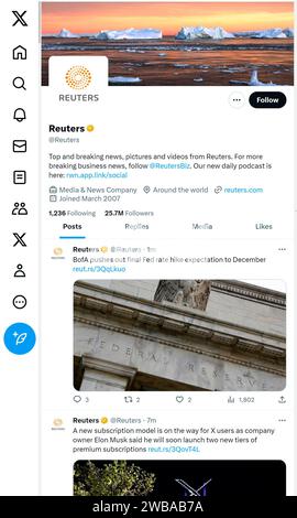 'X' - formerly Twitter - page (Oct 2023) of Reuters news agency Stock Photo