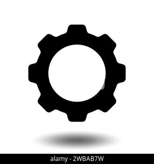 Black gear icon. Machine sprocket gear icon. Flat design. Vector cogwheel sign symbol on a white background. Stock Vector