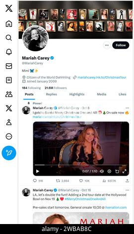 'X' - formerly Twitter - page (Oct 2023) of Mariah Carey Stock Photo