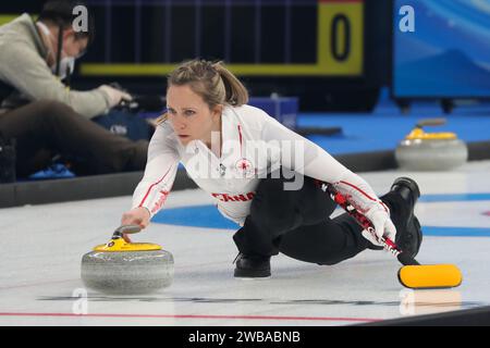 FEB 5, 2022 - Beijing, China: Rachel Homan of Team Canada in the Round Robin session 8 of the Curling Mixed Doubles at the Beijing 2022 Winter Olympic Stock Photo