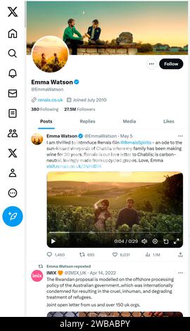 'X' - formerly Twitter - page (Oct 2023) of Emma Watson Stock Photo