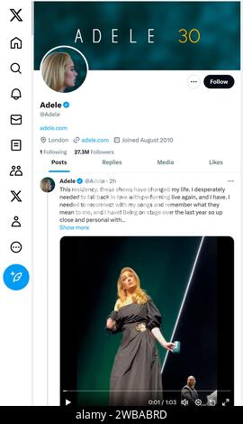 'X' - formerly Twitter - page (Oct 2023) of Adele, singer Stock Photo