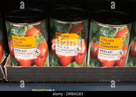 Canned Italian peeled plum tomatoes Stock Photo