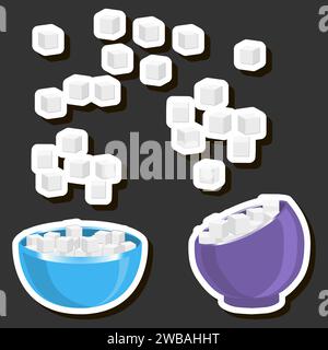 Illustration on theme tasty sweet sugar for restaurant menu, white food product consisting of small grains sand sugar for adding to different dishes Stock Vector