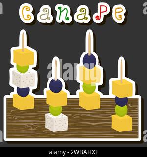 Illustration on theme big set various types beautiful tasty canape Stock Vector
