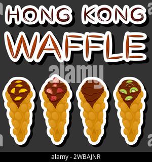 Illustration on theme big kit different types cone waffle with bubbles for dessert biscuit, waffle consisting of tasty cone shaped biscuit in bubbles, Stock Vector