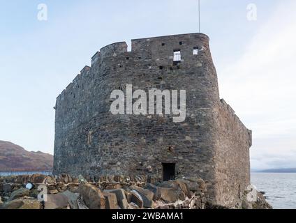 Mingary Castle also known as Mingarry Castle, is a castle situated one mile southeast of the small village of Kilchoan in Lochaber, Scotland Stock Photo