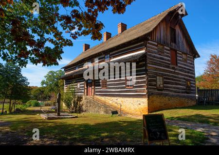 Old Salem, North Carolina, USA - October 26, 2023: Brothers House and property built in 1771 and a brick addition built in 1786. Stock Photo
