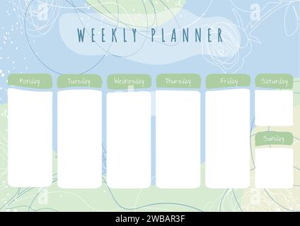 Simple printable weekly planner template in vector. Daily schedul week calendar in minimalistic style Stock Vector