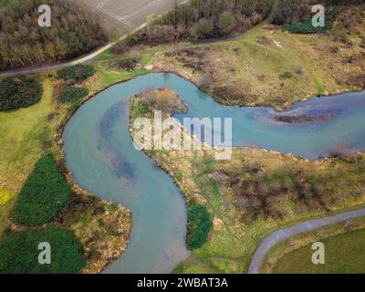A river loop seen from above, photographed with a drone Stock Photo