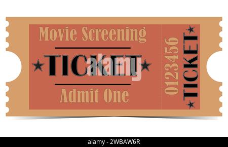 Retro, Vintage style Movie Ticket.  Cinema Ticket.  Theatre Ticket Stock Vector