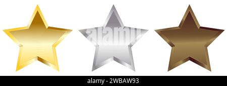 Realistic Gold, Silver and Bronze Stars.  Winning concept Stock Vector