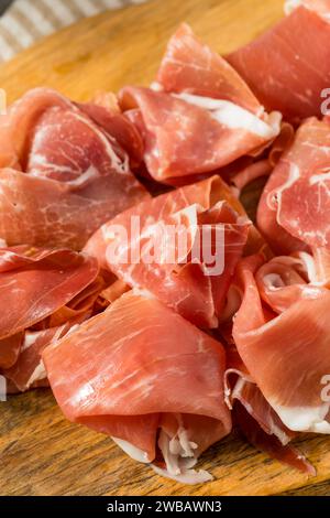 Organic Salty Parma Ham Prosciutto on a Platter Stock Photo