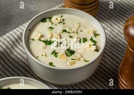 Chunky New England Clam Chowder with Potato and Crackers Stock Photo