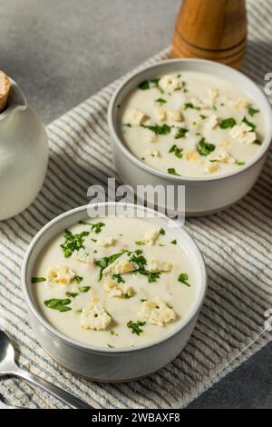 Chunky New England Clam Chowder with Potato and Crackers Stock Photo