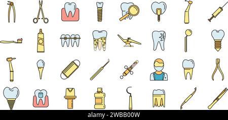 Tooth restoration clinic icons set. Outline set of tooth restoration clinic vector icons thin line color flat on white Stock Vector