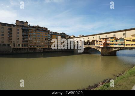 Ponte Vecchio bridge with shops and buildings on the bridge in Florence Italy Stock Photo