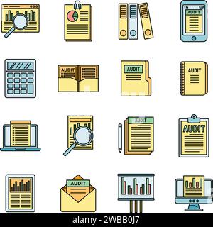 Audit system icons set. Outline set of audit system vector icons thin line color flat on white Stock Vector