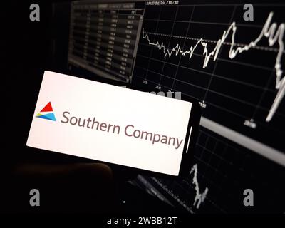 Konskie, Poland - January 07, 2024: Southern Company logo displayed on mobile phone screen Stock Photo