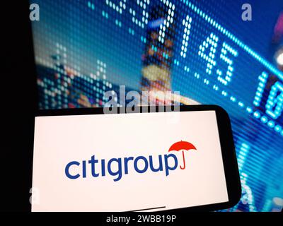 Konskie, Poland - January 07, 2024: Citigroup company logo displayed on mobile phone screen Stock Photo