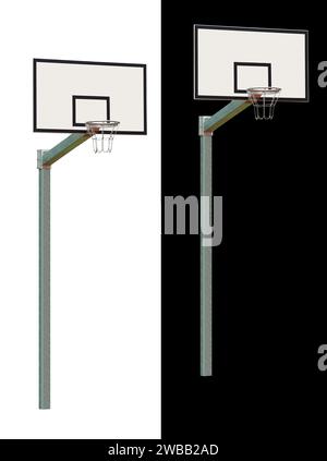 Basketball basket on a metal pole on an isolated white and black background Stock Photo