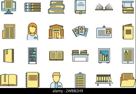 University library icons set. Outline set of university library vector icons thin line color flat on white Stock Vector
