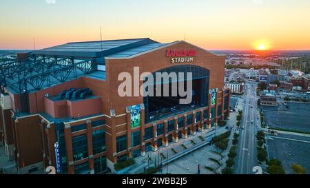 Aerial Golden Hour at Lucas Oil Stadium, Indianapolis Stock Photo