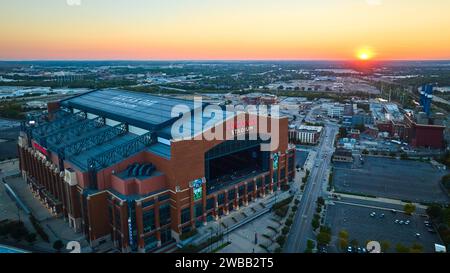 Aerial Golden Hour at Lucas Oil Stadium, Indianapolis Stock Photo