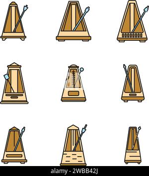 Metronome beat icons set. Outline set of metronome beat vector icons thin line color flat on white Stock Vector